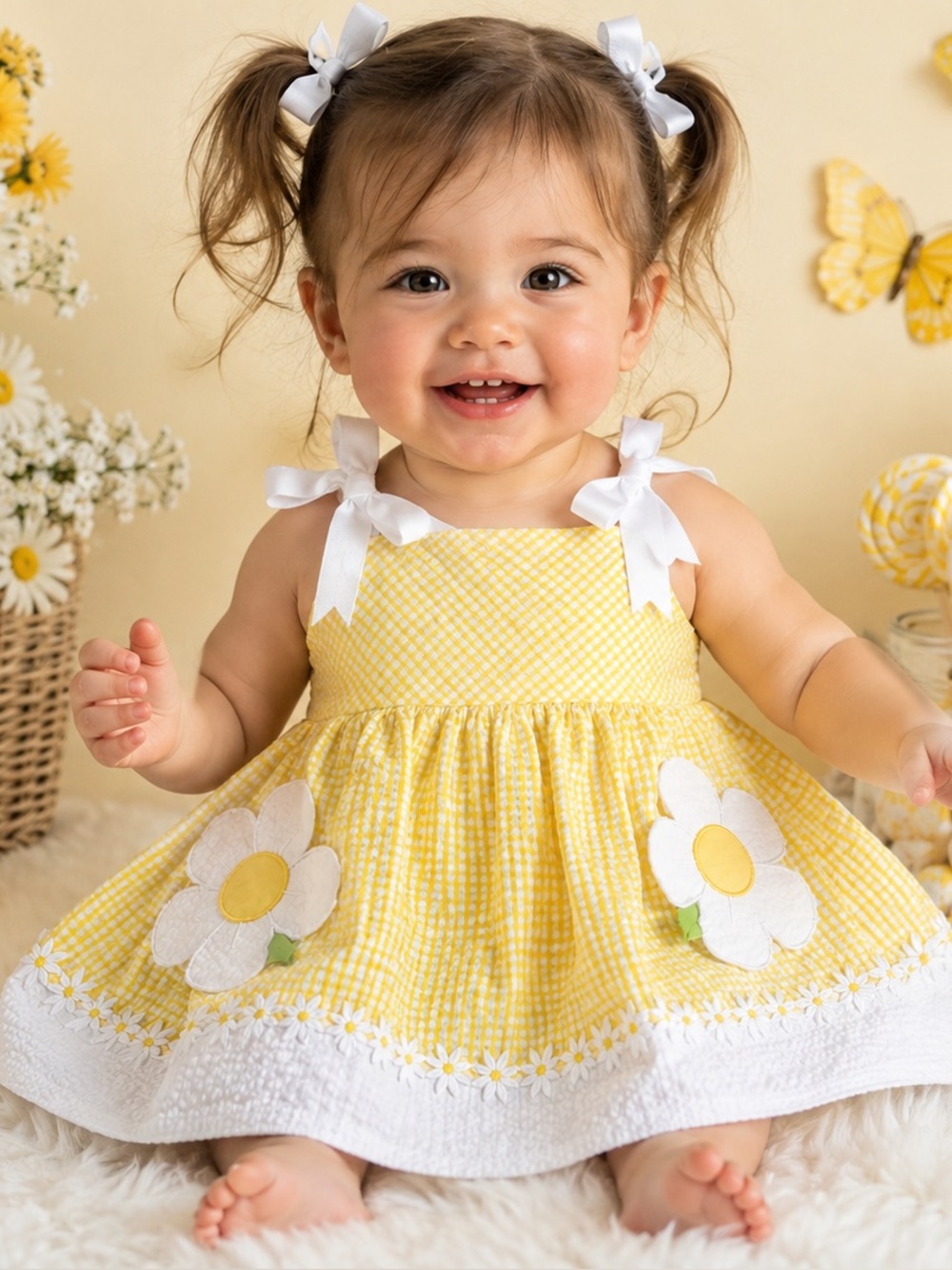 Bonnie Baby Yellow Gingham Flower Sundress 24 Mo